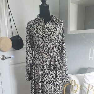 H&M Long Sleeve Dress - Beige And Black - Size M